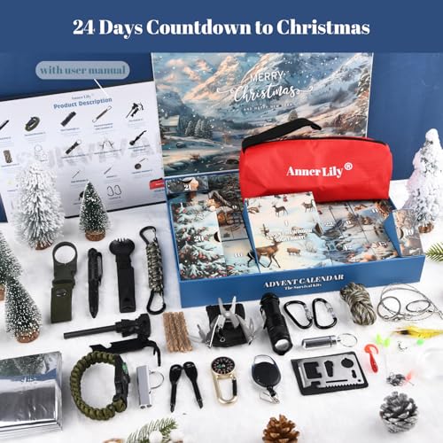 Anner Lily Survival Advent Calendar 2026 with Storage Bag - 24 Days Outdoor Gear Gift for Men & Teens