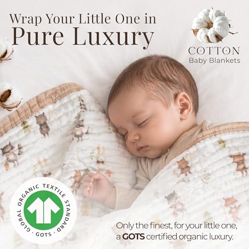 Organic Cotton Muslin Baby Blanket Farm Variation - Soft, Breathable Toddler Swaddle for Boys & Girls