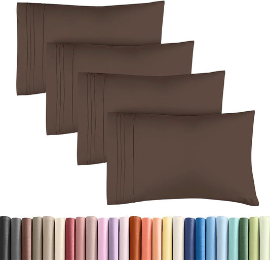 Skiennix Standard Pillow Cases Set of 4 - Ultra Soft Hotel Quality Covers - Machine Washable Brown
