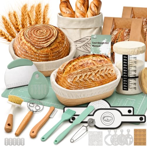 KitHero Sourdough Kit – Complete Bread Baking Supplies with Banneton Baskets, Starter Jar, Tools & Accessories