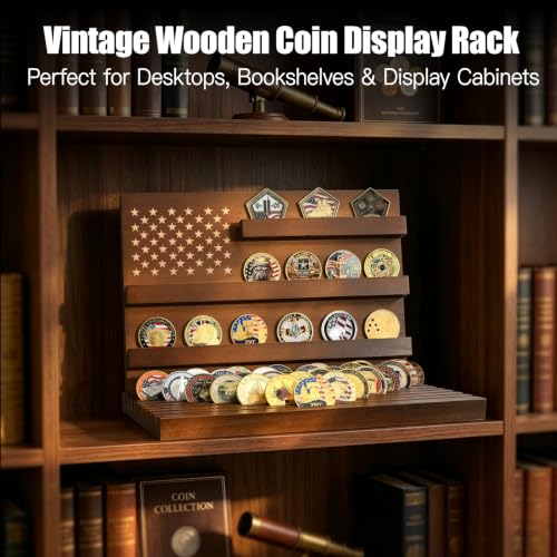 Yncotte Walnut Challenge Coin Display Stand Large Military Coin Holder