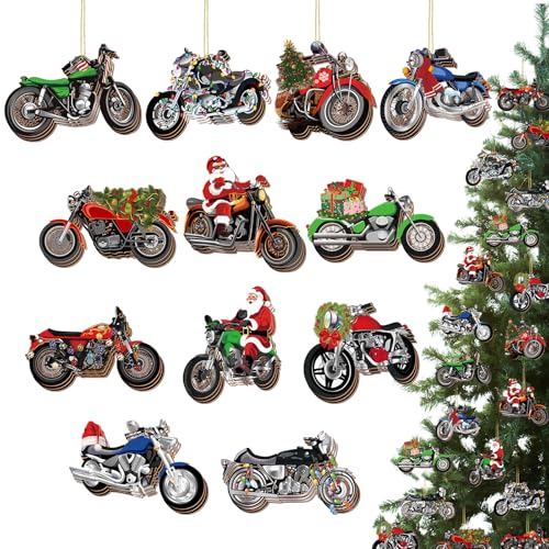 Vercraft 36 Pcs Motorcycle Christmas Ornaments with Rope - Wooden, 12 Styles