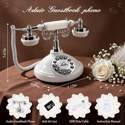 Audio Guest Book Wedding Phone Ivory White Retro Voice Recorder with Greeting