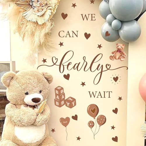 We Can Bearly Wait Party Decal Sign Baby Shower Backdrop Decoration Neutral Gender Reveal Stickers for Baby Boy or Girl Arch Balloon Decor Welcome Baby Sign Pregnancy Party Decor Stickers