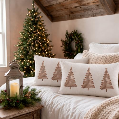 Oudain 2-Pack Farmhouse Christmas Throw Pillow Covers 12x20 Inches