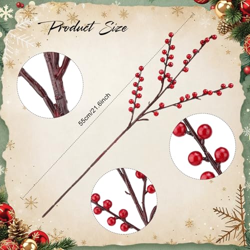 Willbond Claret Style Christmas Berry Stems - 8 Pieces, 21.6 Inch Holiday Decor