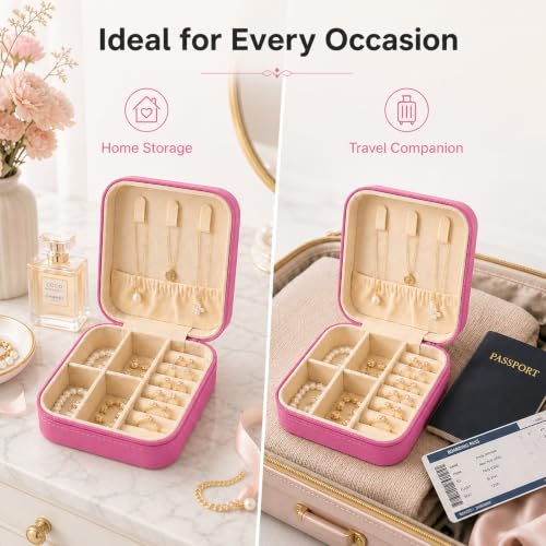 Fuchsia Mini Jewelry Box Travel Organizer for Women & Girls