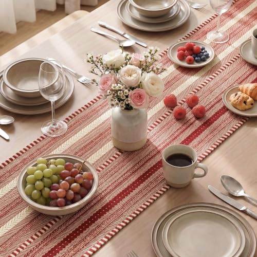 Artoid Mode Xmas Red Farmhouse Stripe Braided Table Runner 12x120 Inch