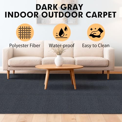 Grefinity Marine Carpet Dark Gray 6 x 18 FT Indoor Outdoor Yacht Deck Rug