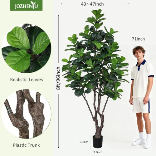 8FT Faux Fiddle Leaf Fig Tree - Realistic Artificial Indoor Plant, JOZHENJU