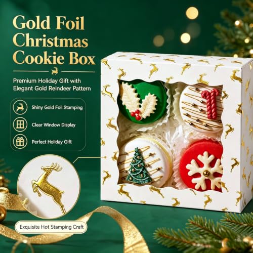 5x5x2 Inch Christmas Treat Boxes 12 Pack with Window – White Cardboard, Food Grade, NEKSUNBAK
