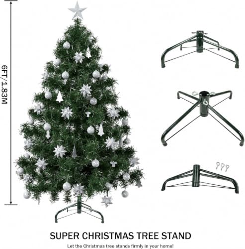 Heavy Duty Folding Christmas Tree Stand for 3-6ft Artificial Trees - Iron Base with 3 Screws, Fits 0.5-1.25 inch Poles, Green