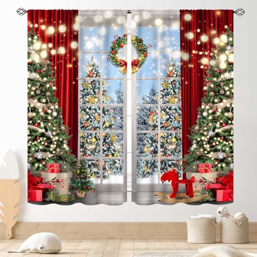 TKUYO Christmas 2 Panels Curtain 21x45 in with Snowflake Design - 42x45 in Pair (Christmas-05 / 21"W x 45"L)