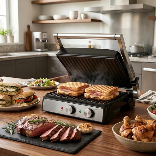 KEINVE 4-Slice Large Sandwich Maker Panini Press with Temp & Time Control Variation of 4 Slice(Temp & Time Control)