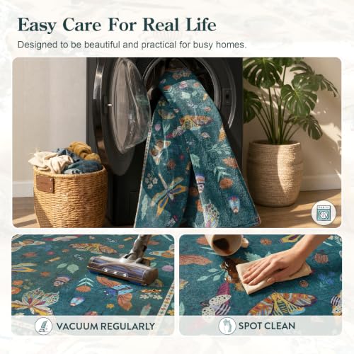 Lahome Green Bug Rug 8x10 Insect Design Washable Living Room Carpet