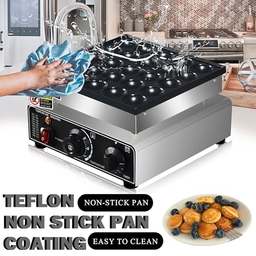 AEYDJXMER 110V Commercial Mini Pancake Maker 25pcs Non-Stick Dutch Poffertjes Grill