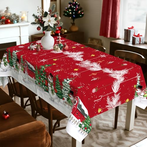 Arquiel Christmas Snowman Tablecloth 55 x 70 Inch Rectangular Holiday Decor