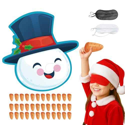 Haunt Couture Pin the Nose on the Snowman Game - Reusable Christmas Party Games for Family with 32+ Stickers | Indoor Holiday & Winter Classroom Activities Kit