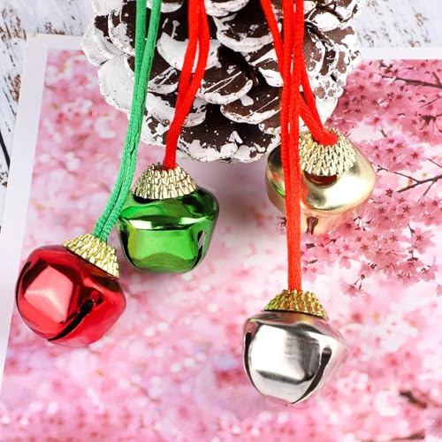 URATOT Christmas Jingle Bell Necklaces Set 24 Pack with Red, Gold, Green, Silver Ribbons
