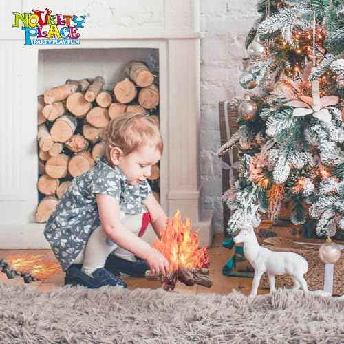 Novelty Place 2 Set Fake Fire Cardboard Decoration 12 X 10.5 Inch - 3D Paper Flame Campfire Centerpieces, Realistic Fire Props for Camping, Christmas, Birthday, and Party Table Decorations