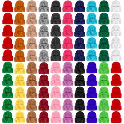 EBOOT 48 Pieces Mini Knit Hats for Crafts Mini Doll Hats Christmas Tree Ornaments for DIY Hair Accessories Crafts