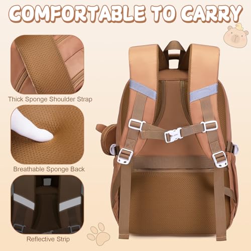 Brown Capybara School Backpack with Stationery Set for Girls - 30PCS