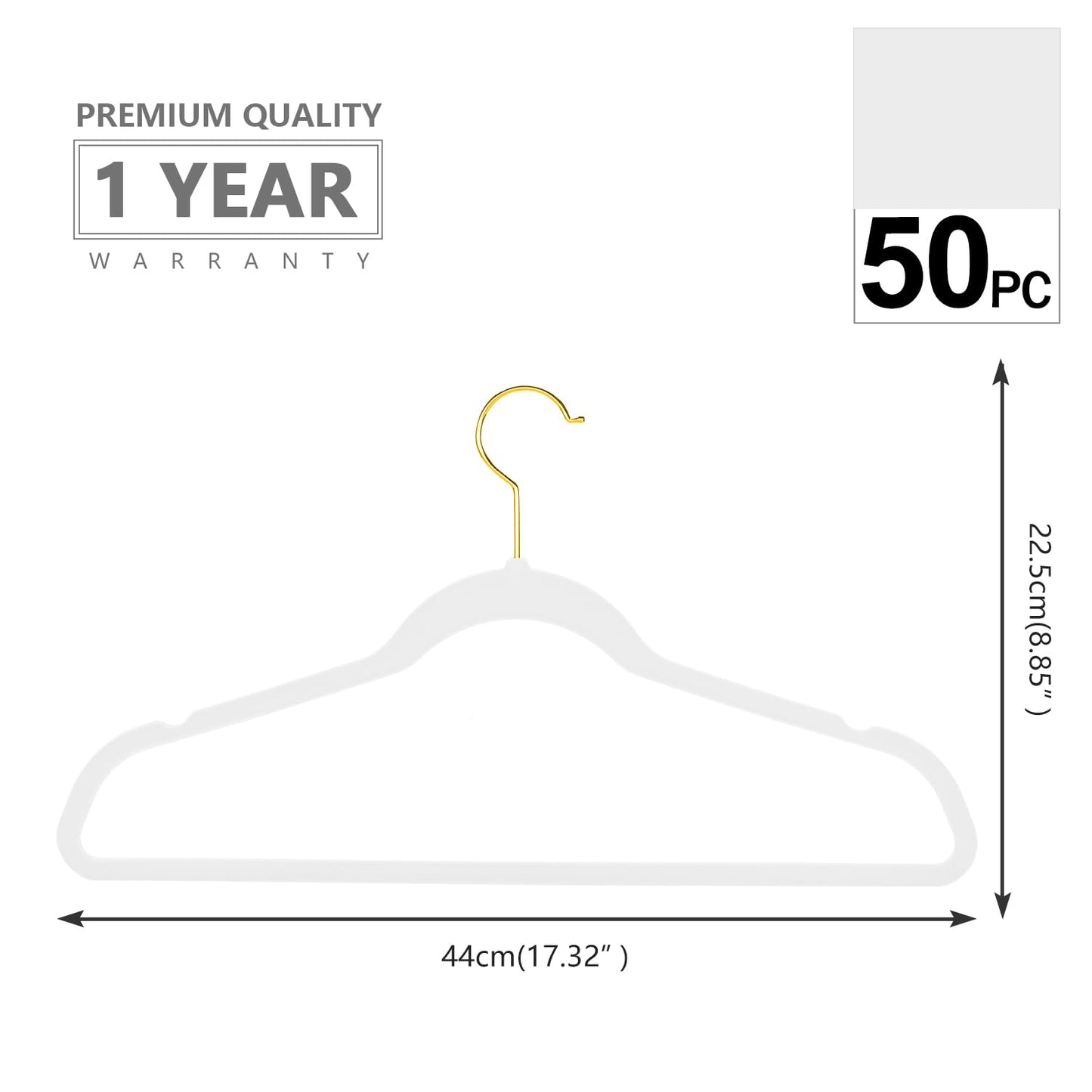 MIZGI Premium Velvet Hangers Pack 50 Pcs Heavyduty - Non Slip Slimline - Velvet Suit Hangers White - Gold Hooks,Space Saving Clothes Hangers