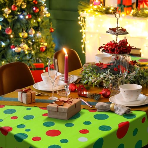 Peryiter 6 Pack Red Green Plastic Disposable Tablecloth 108 x 54'' - Green with Dots