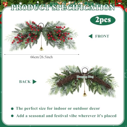 SHACOS 2 pcs 26 inch Artificial Christmas Swags Cedar Swag with Red