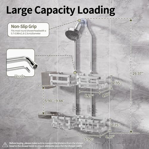 GAOKASE Silver Aluminum Shower Caddy Hanging Organizer Never Rust Bathroom Storage