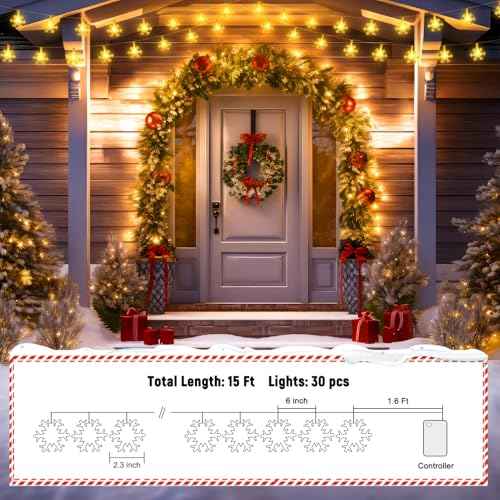 Minetom 2 Pack Snowflakes Lights - 14 Ft 30 LED Waterproof Shatterproof Xmas Fairy Lights for Indoor Decor