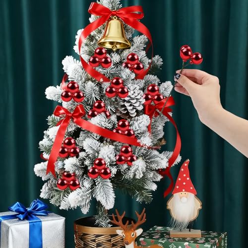 YIYA 18 PCS Christmas Tree Picks Ornaments Red Xmas on Wired Stems