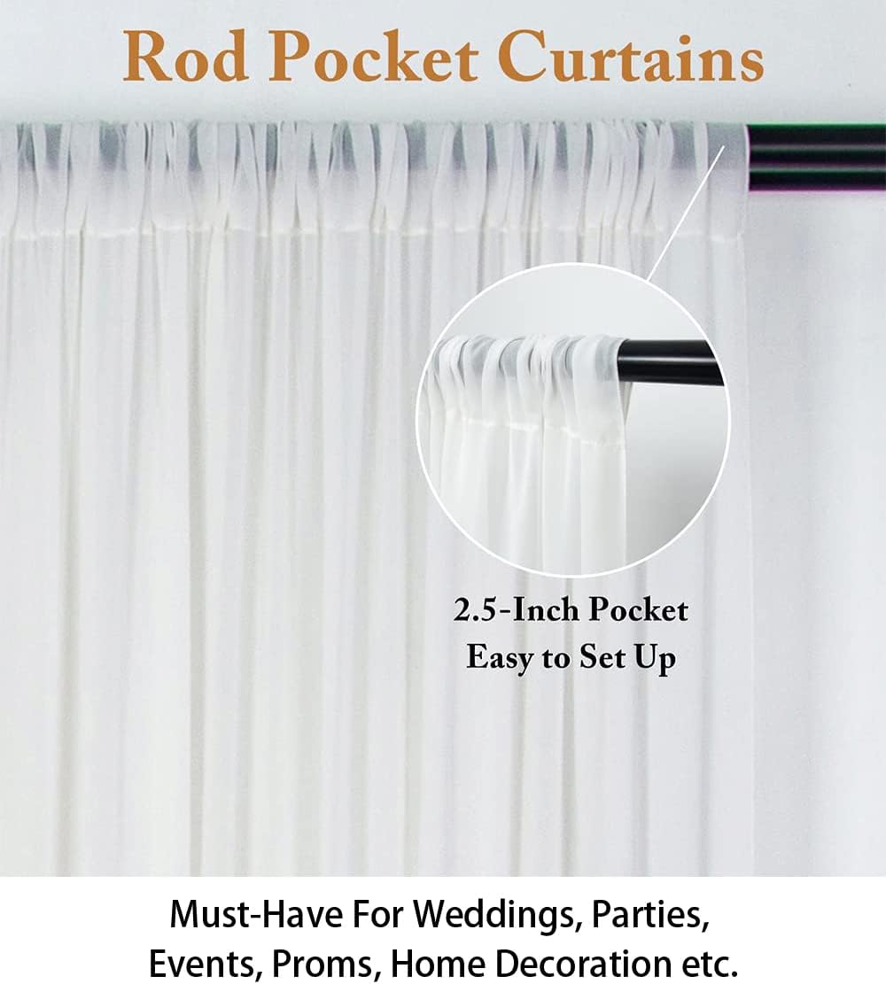 Elegant White Chiffon Curtain Panels - 2 Pack, 2.4ft x 9ft Tulle Window Drapes