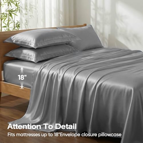 Charcoal Queen Size Bamboo Viscose Tencel Sheets Set Luxury Cooling & Softness