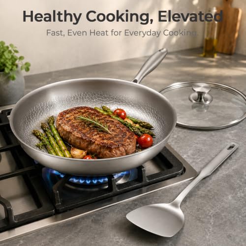 Voivey 12-Inch Titanium Frying Pan Set with Lid & Spatula, Non-Stick, Oven & Dishwasher Safe
