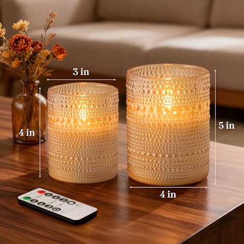 Gold Dotted Glass Flameless LED Candles Set with Remote - Real Wax Finish