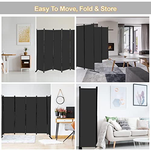 Black 4-Panel Room Divider 6Ft Tall Indoor Privacy Screen Folding Wall
