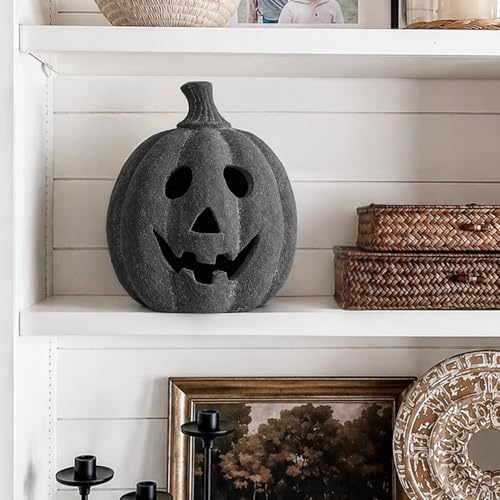 Black Handmade Terracotta Jack O’ Lantern Pumpkin - Small Halloween Decor