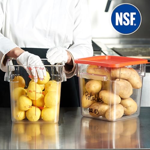 CURTA 8 Qt Food Storage Containers 4-Pack with Red Lids - NSF Commercial Grade Square