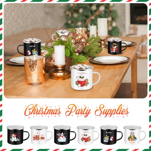 Christmas Enamel Mugs Set 12oz Black & White Coffee Cups - 9 Pack