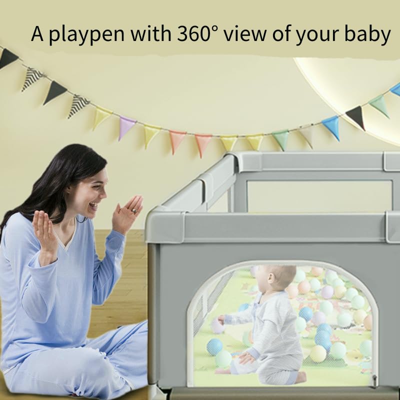 Baby Playpen with Mesh Sides - Safe Toddler Play Yard 36x36 Grey
