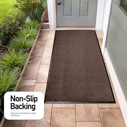 Heavy Duty Rubber Door Mat - Large 4 x 8 Feet Commercial Waterproof Entryway Brown