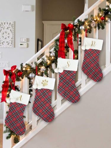 Just Jolly 20" Monogram Christmas Stockings with Pom Poms - PAW Personalized Holiday Decor