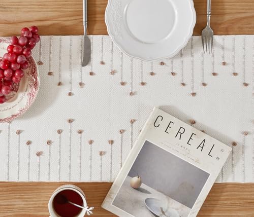 Wracra Boho Taupe/Woven Table Runner 14x48 Inches with Fringe - Rustic Home Decor