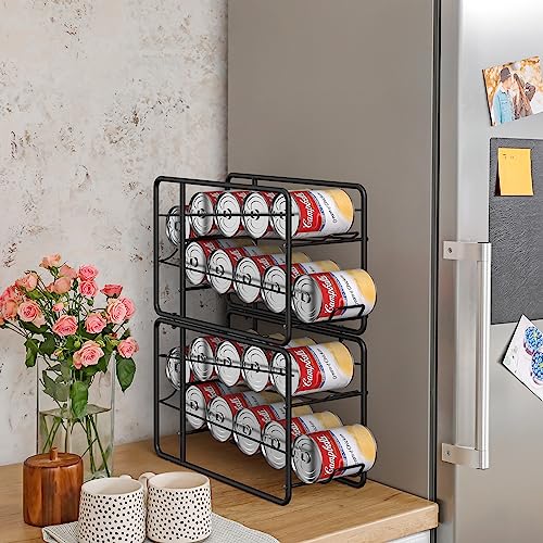 Black 4 Pack Can Organizer for Pantry - Stackable Soda Dispenser Rack