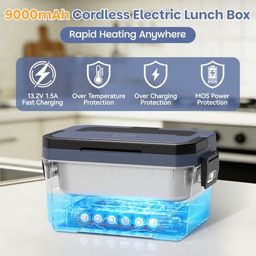 Akhia Blue Cordless Electric Lunch Box with APP Control, 9000mAh Battery, 3D Heating for Adults