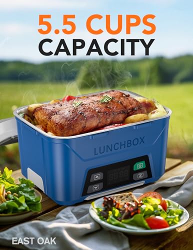 Large Blue Cordless Electric Heated Lunch Box with Timer - 5.5 Cups