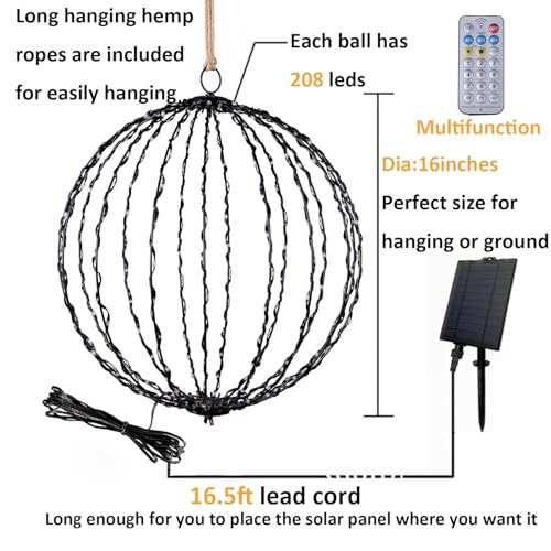 16-inch Solar LED Globe Christmas Lights - Waterproof Outdoor Decor, 2-Pack