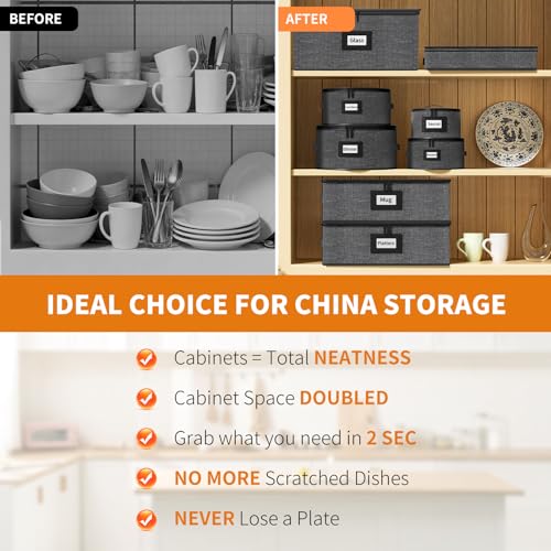 8-Piece Quilted China Storage Set with Felt Dividers - Grey