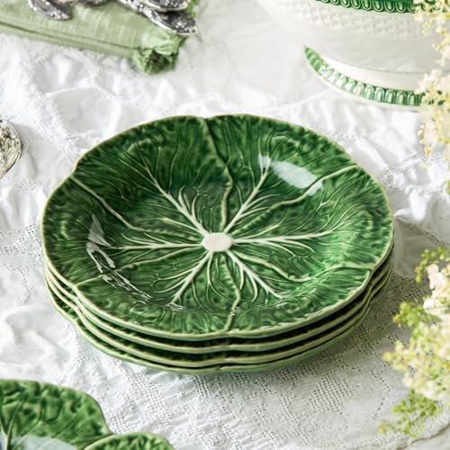 Cerified International Green Cabbage Salad Plates Set of 4, 9-inch Leaf-Shaped Stoneware